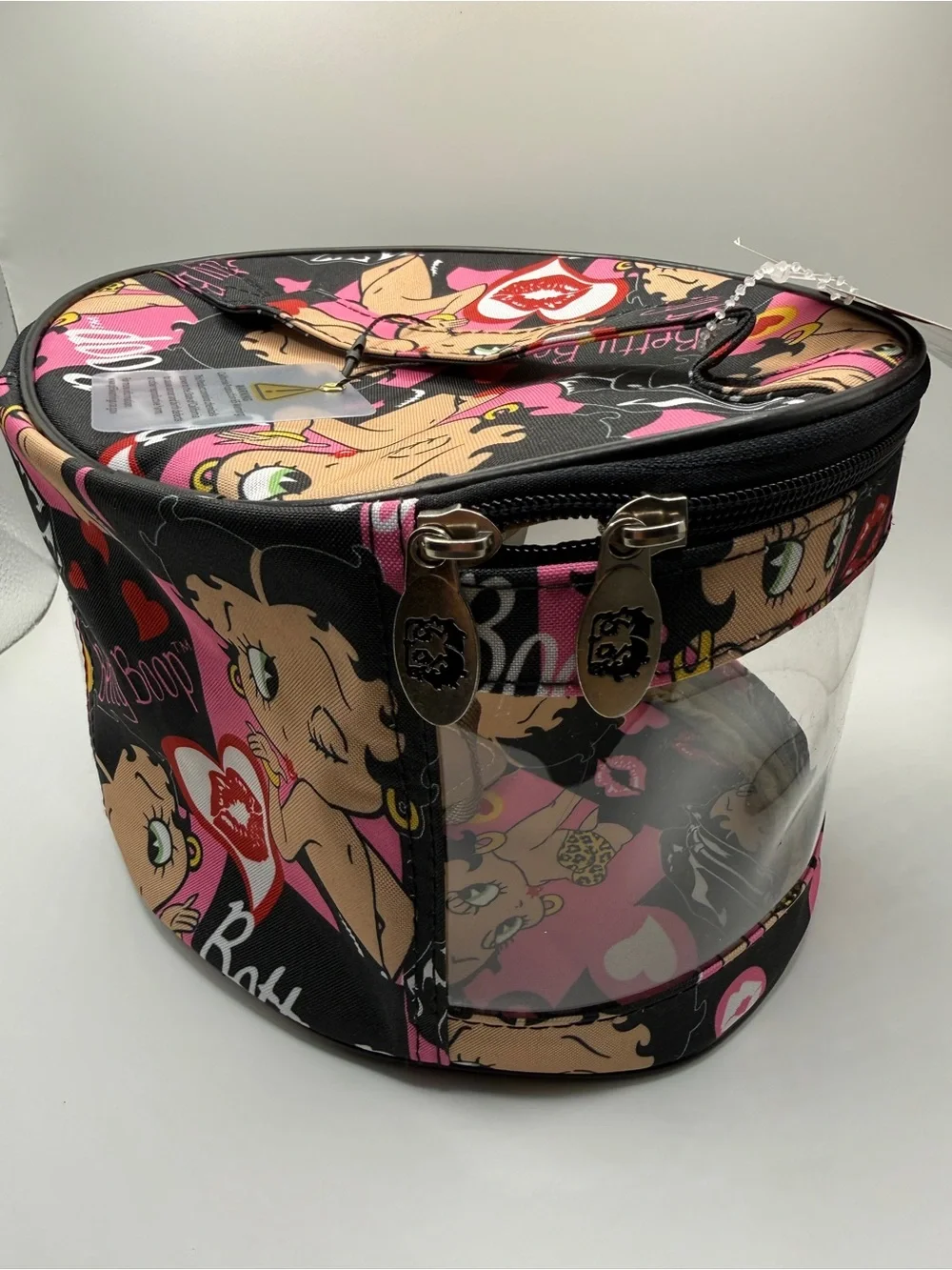 Betty Boop Clear Travel Pouch in Black and Pink Cartoon Print
